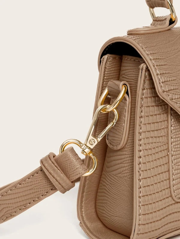 brown satchel bag detail view