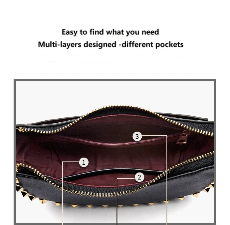 655 Women's messenger bag with rivet detail 100% Genuine leather bag