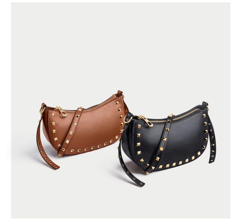 Genuine leather rivet women messenger bags luxury diamond shoulder bags girls evening party purses