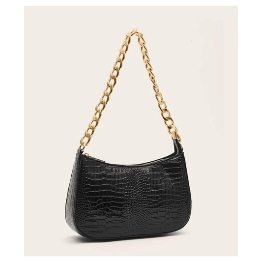 black bag with gold chain strap