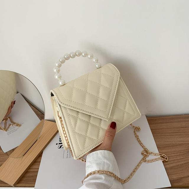 405 Ladies mini bag with pearl handle lattice pattern