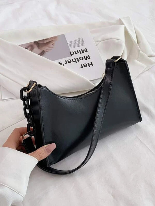 ladies black shoulder bag with chain detail