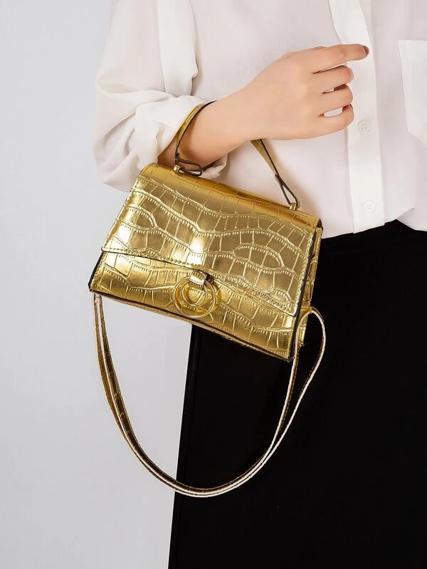 gold satchel handbag