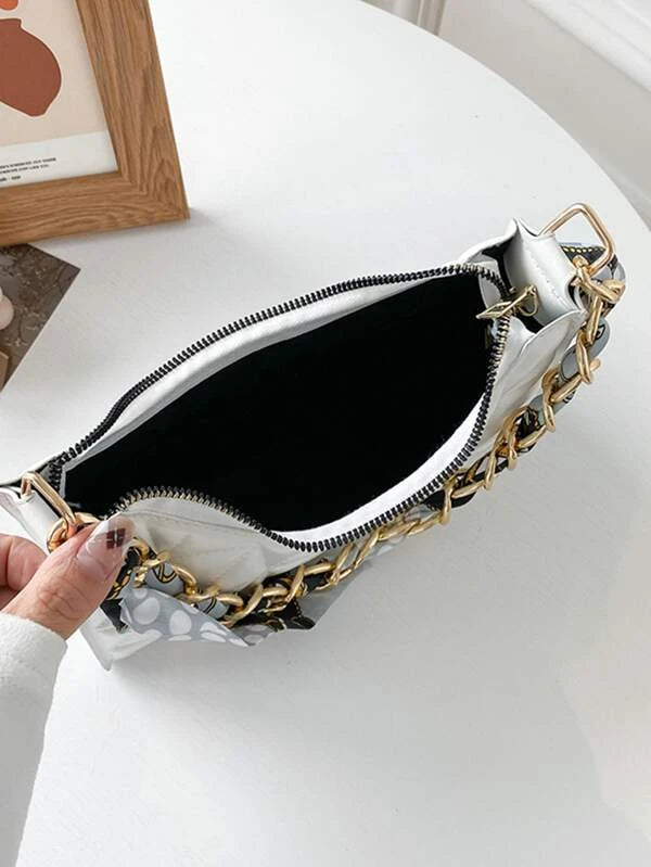 white textured handbag inside view