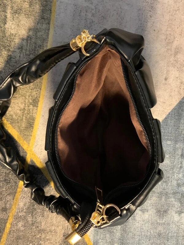 black ruched bag inside view