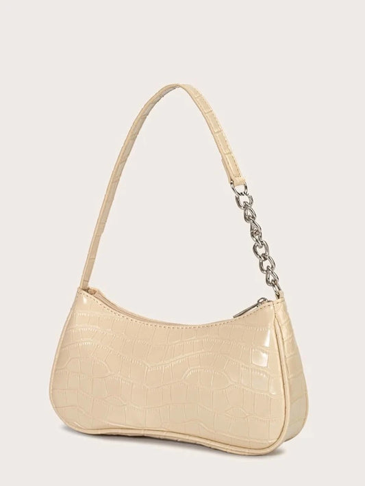 cream shoulder bag with chain detail