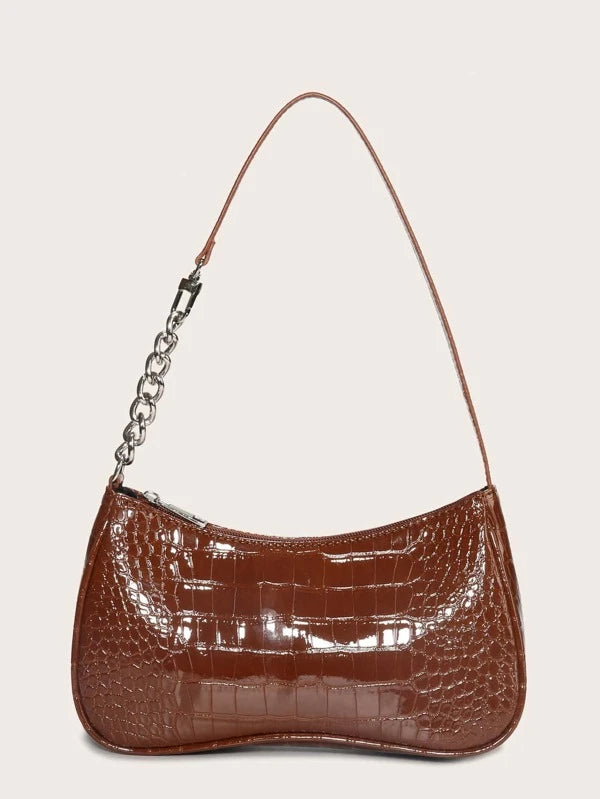 brown shoulder bag with chain detail